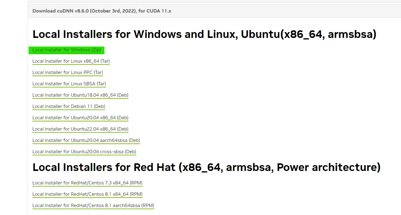 cuDNN Installer Page
